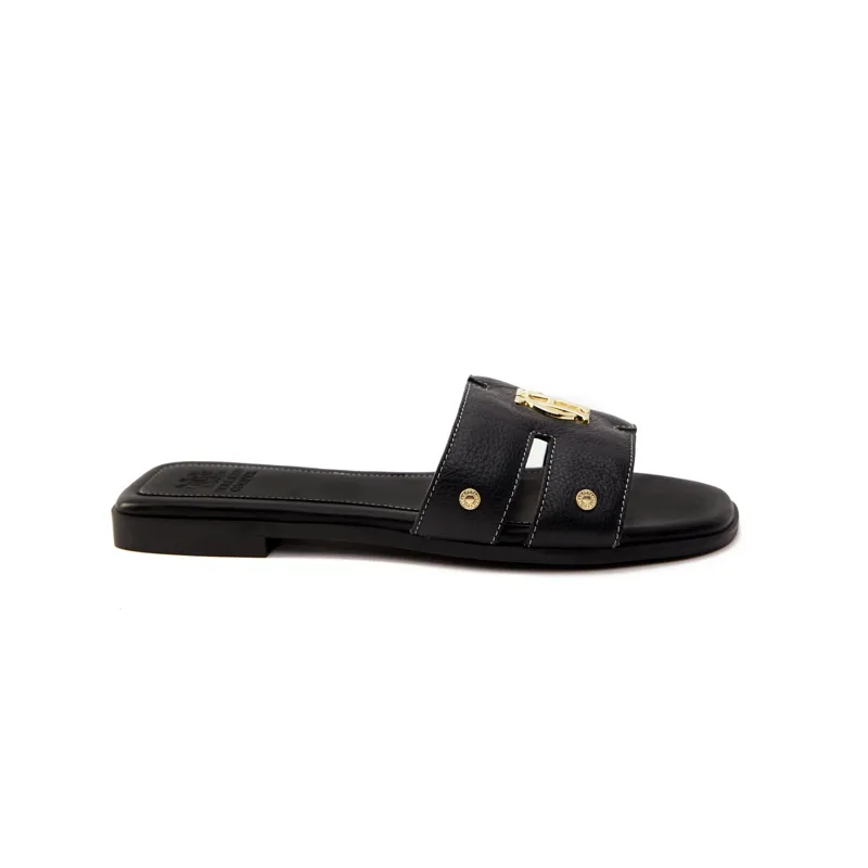 Holland Cooper Monogram Slides - Black Leather-1